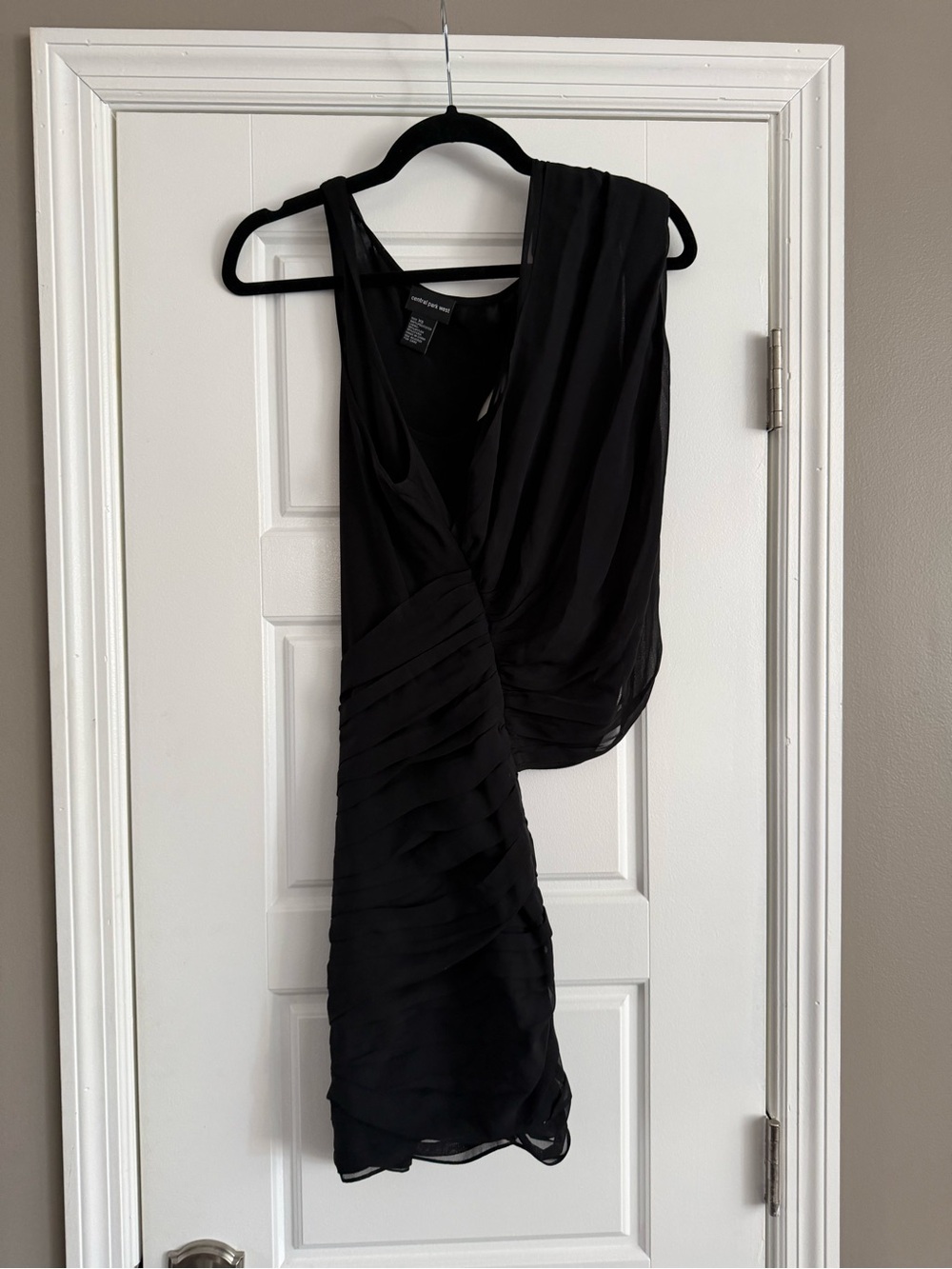 Central Park West Black One-Shoulder Draped Dress